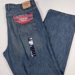 Chaps Jeans Mens 40x32 (40x33) Straight‎ Fit 100% Cotton Blue Denim NWT